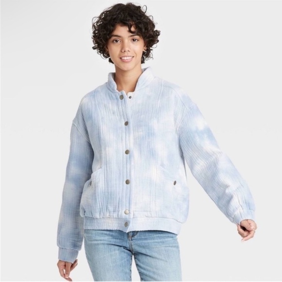 Universal Thread Jacket‎ Double Gauze Cotton Batik Women Size XS Blue White - Picture 1 of 9